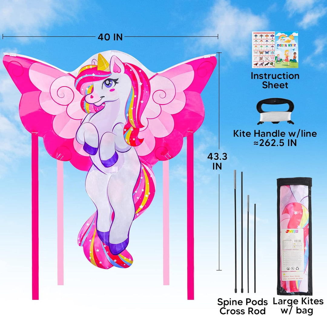 JOYIN Einhorn Drachen,Drachen für Kinder und Erwachsene,grosser Stranddrachen 43.3'' für Spiele und