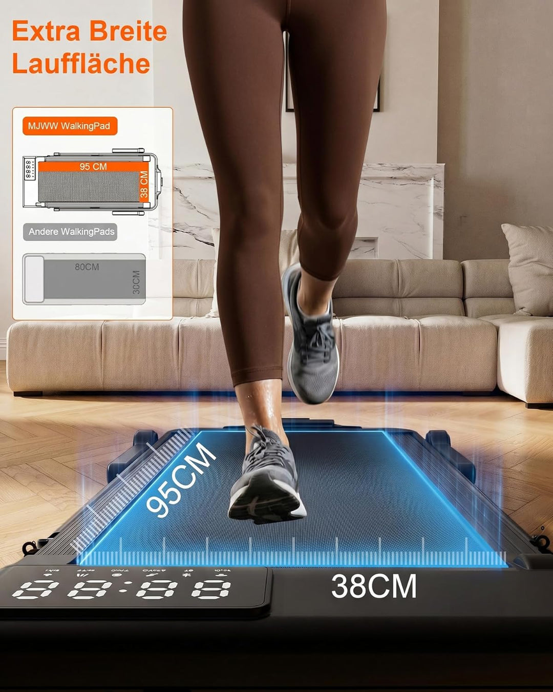 MJWW Walking Pad mit Steigung 6%, Laufband für Zuhause &amp; Büro 136 KG mit Smart App 6 km/h &amp; 12 km/h,