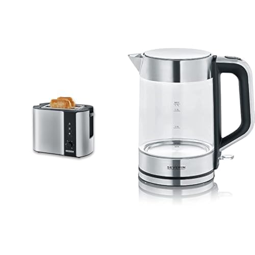 SEVERIN 3420-000 WK 3420 Wasserkocher, 2200, 1.7 liters, Glas-Edelstahl-gebürstet/schwarz & Automati