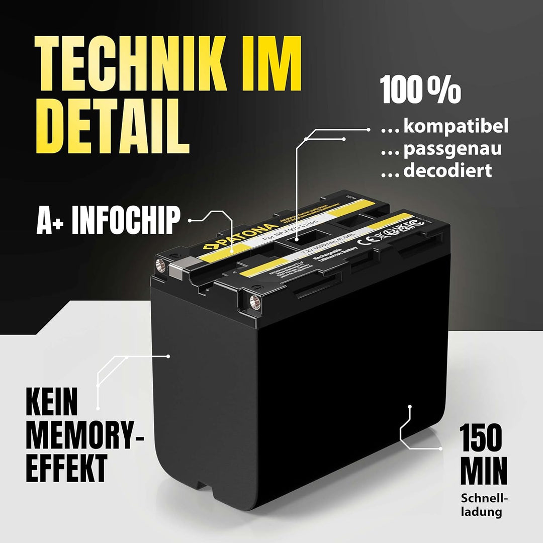 PATONA 2X Akku NP-F970 6600mAh Kompatibel mit Sony MVC-FD200 DSR-PD170 2x NP-F970, 2x NP-F970