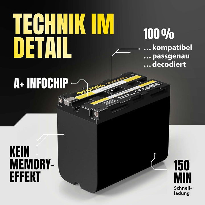 PATONA 2X Akku NP-F970 6600mAh Kompatibel mit Sony MVC-FD200 DSR-PD170 2x NP-F970, 2x NP-F970