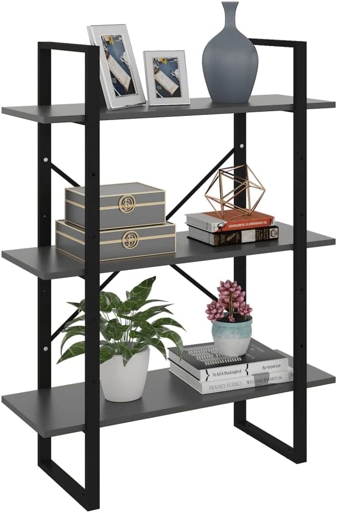 vidaXL Bücherregal Industriestil Standregal Wandregal Bürorregal Aktenregal Regal Mehrzweckregal Gra