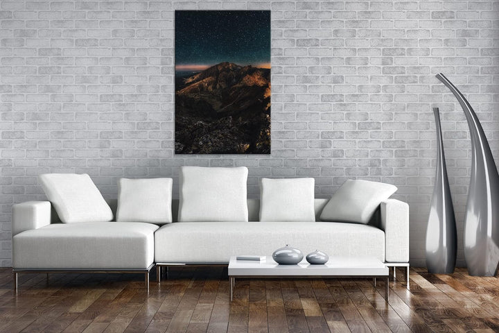 scheinende Nacht über den Bergen Format: 100x70 als Leinwandbild, Motiv fertig gerahmt auf Echtholzr