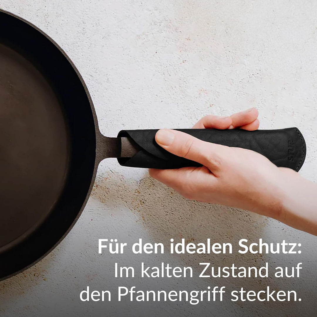 STUR - Griffschutz aus gegerbtem Echtleder – Pfannenstiel Hitzeschutz für Pfannen aus Eisen/Gusseise