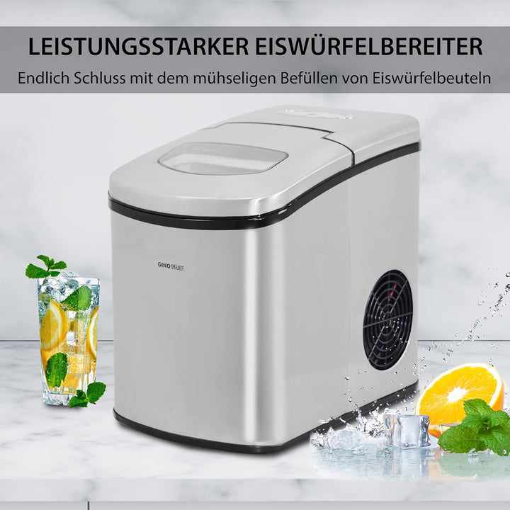 Gino Gelati GG-175W Digitaler Edelstahl Eiswürfelbereiter Eiswürfelmaschine Icemaker max. 15 Kg/24 h