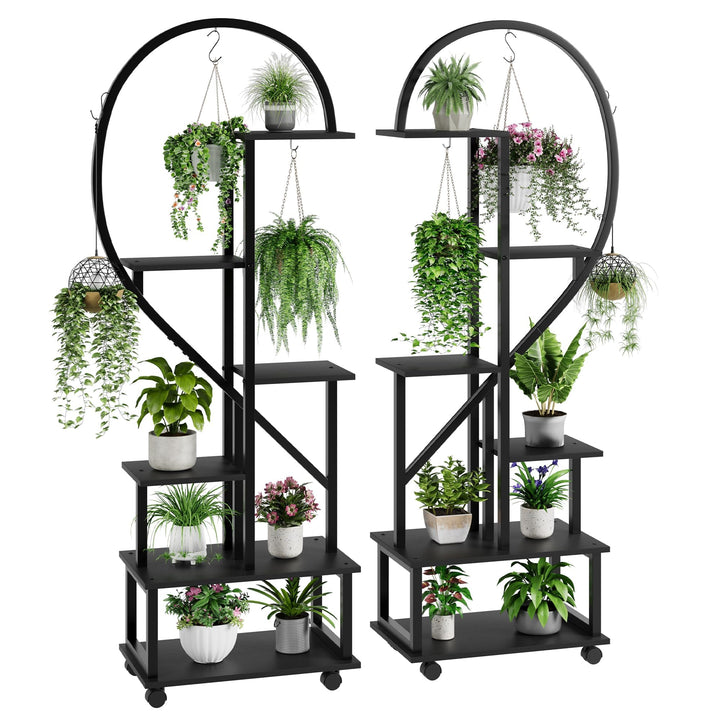 Pflanzenregal Indoor, Pflanzenständer mit Rädern, 6 Ebenen 172cm ,2 Pack Halbe Herzform Pflanzenstän