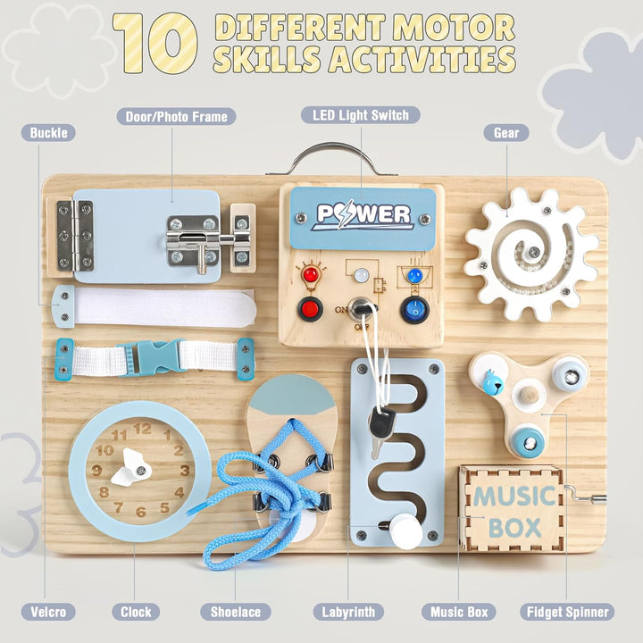 Joyreal LED Montessori Busy Board - Motorikbrett ab 18M+ Monate Activity Board Motorikboard Montesso