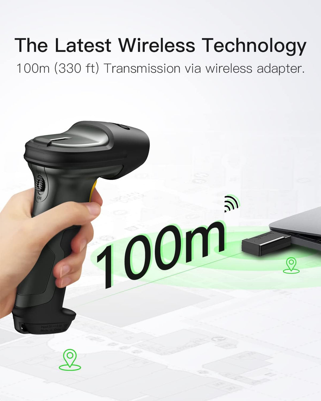 Inateck Barcode Scanner Bluetooth, 1D Wirless Barcode Scanner, 100M Übertragungsreichweite 2,4GHz, 2