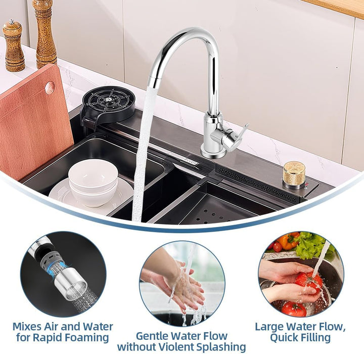 Flintronic Wasserhahn Küche, Spültischarmatur mit Wasserspar Aerator, Mischbatterie Küche 360° Schwe