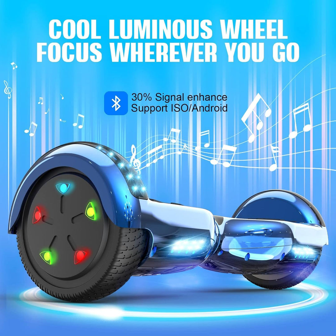 GeekMe Hoverboards 6.5”Zweimotoren 2-Rad-Hoverboards Hoverboards mit LED-Leuchten Bluetooth, Blue