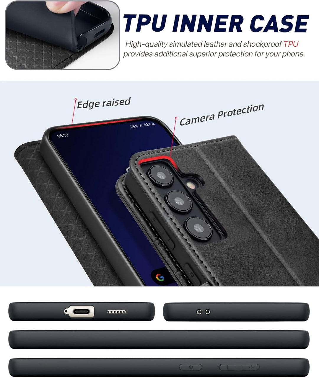 OCASE Handyhülle für Samsung Galaxy S24 5G Hülle Premium Leder Flip Klappbare Klapphülle Stossfeste