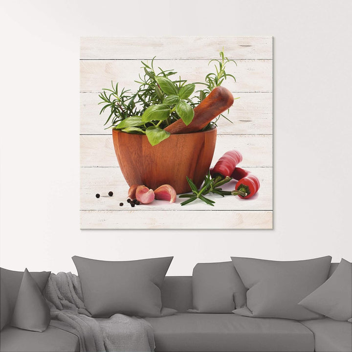 ARTland Glasbilder Wandbild Glas Bild einteilig 50x50 cm Quadratisch Stillleben Kräuter Gewürze Chil