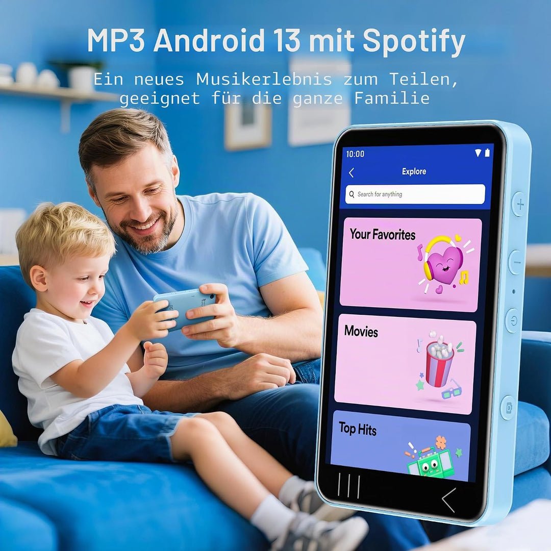 HIFI WALKER G7 MP3-Player mit Bluetooth & WLAN, Android 13, 144 GB Speicher, 3 GB RAM, 4-Zoll HD-Tou