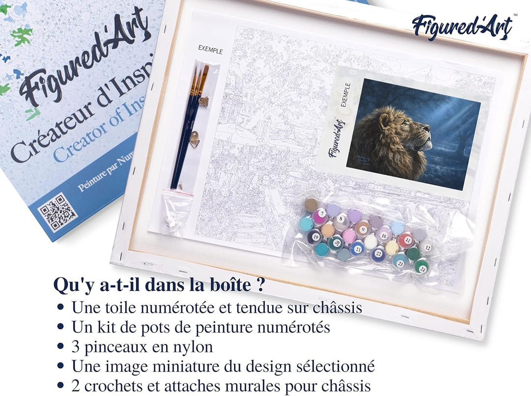 Figured'Art Malen Nach Zahlen Erwachsene Mit Rahmen Mondlicht Löwe - Paint by Numbers Basteln DIY Ba