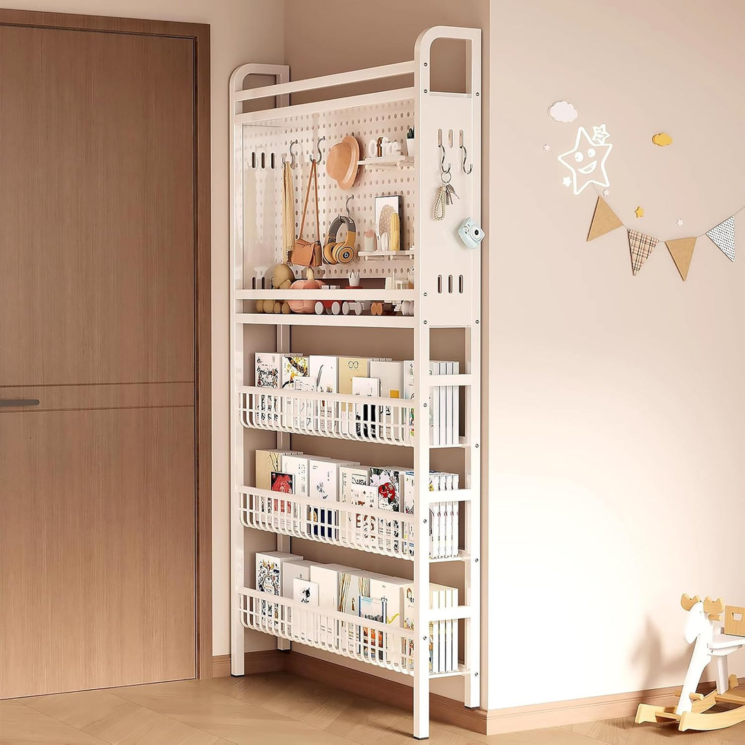 Bücherregal hinter der Tür, platzsparendes Kinderbücherregal mit 5 Etagen, hohes schmales Bücherrega