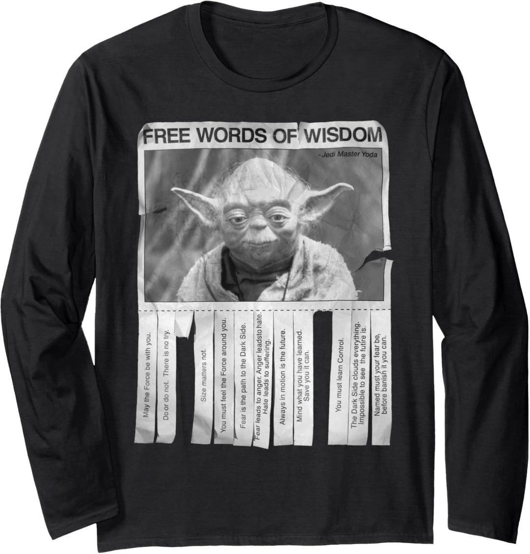 Star Wars Yoda Free Words Of Wisdom Text Paper Langarmshirt