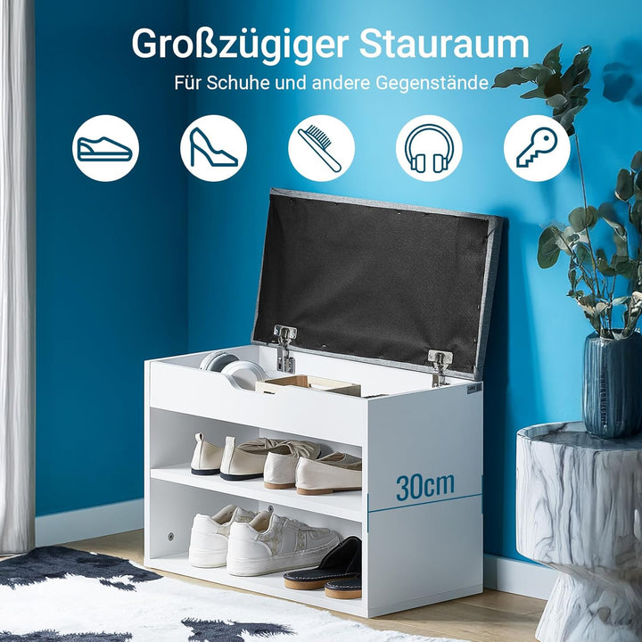 SoBuy FSR25-HG Schuhbank mit Sitzfläche Sitzbank Schuhregal Schuhschrank, Schuhtruhe Hellgrau BHT ca