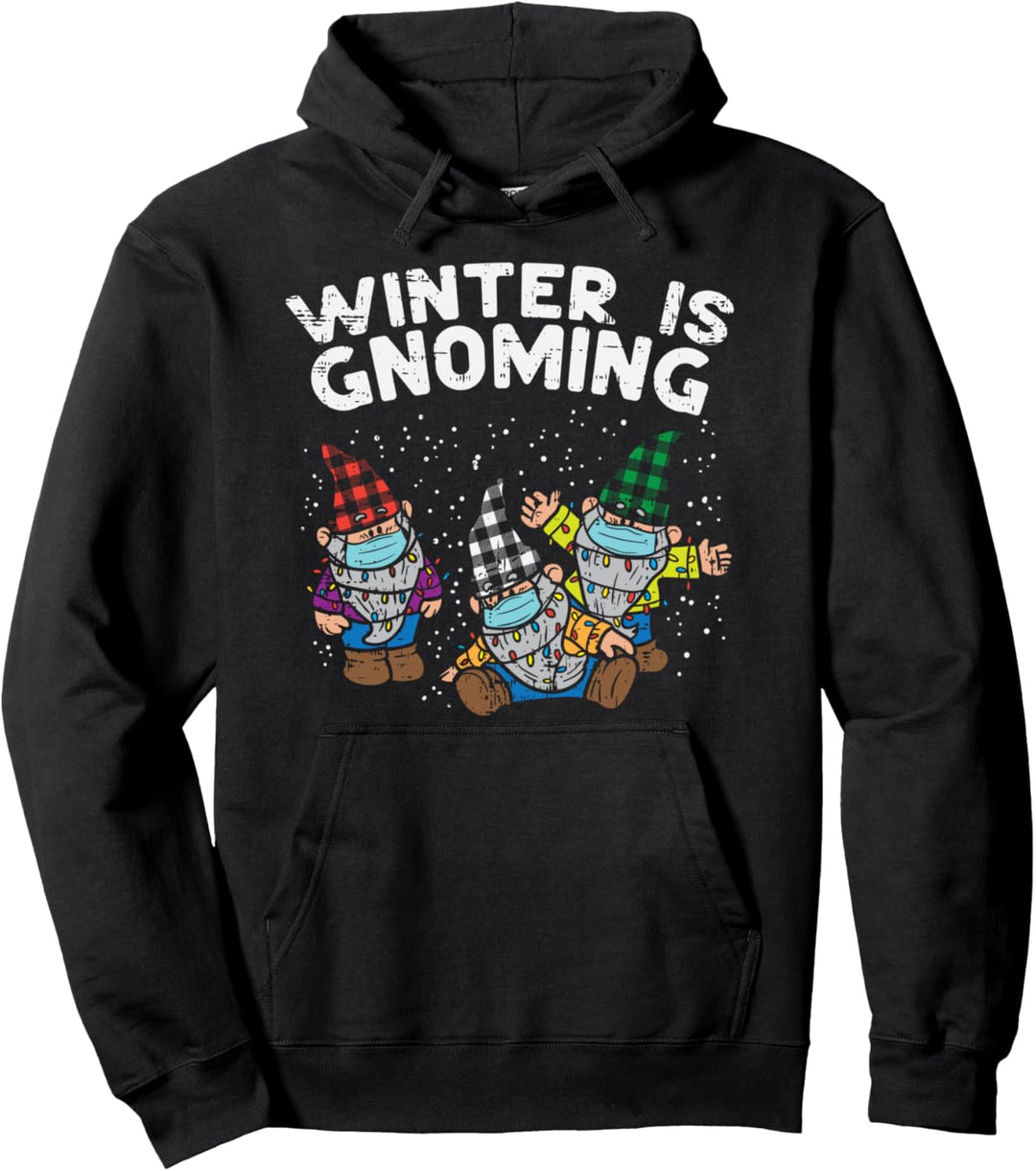 WInter Gnoming Gnomes In Mask Plaid Hat Xmas Quarantine Gift Pullover Hoodie