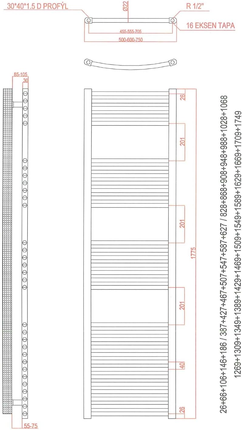 anapont Badheizkörper, Heizkörper, Weiss, gebogen, hochwertig, in verschiedenen Grössen erhältlich,