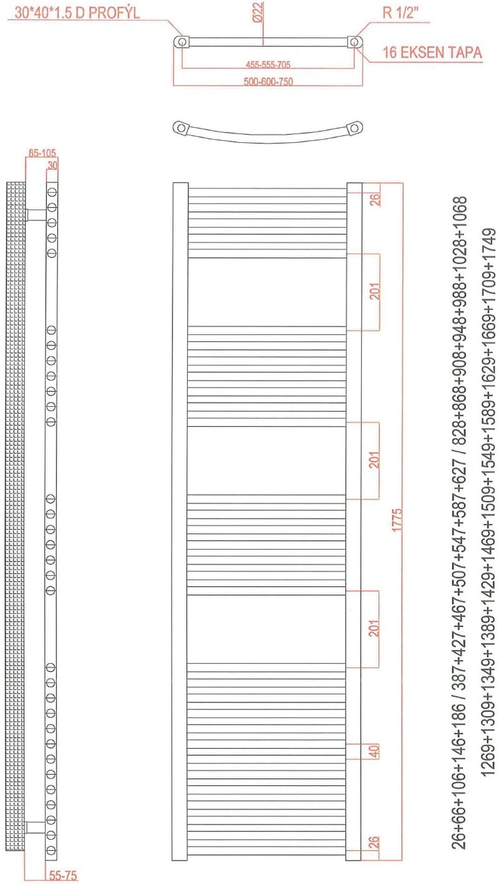 anapont Badheizkörper, Heizkörper, Weiss, gebogen, hochwertig, in verschiedenen Grössen erhältlich,