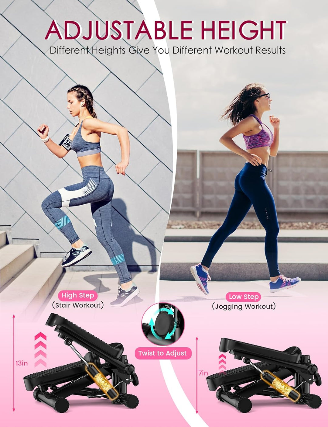KitGody Mini-Stepper für Übungen, Treppenstepper 150 kg Kapazität, Workout-Stepper für Training zu H