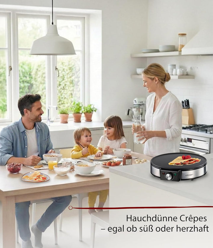 Cloer 6630 Crêpes-Maker, für süsse oder herzhafte Crepes mit 30 cm Ø, 1200 W, Antihaftbeschichtung,