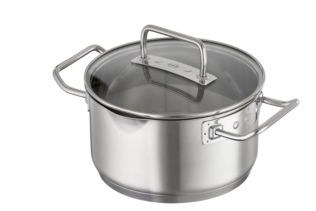 RÖSLE EXPERTISO Kochtopf, Hochwertiger Universaltopf aus Edelstahl 18/10, 16 cm, Glasdeckel, Innensk
