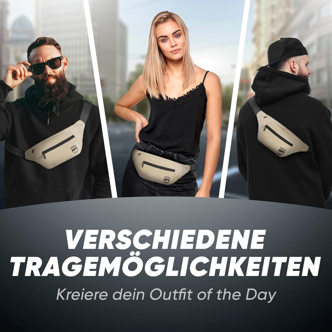 RUVO® Bauchtasche Herren und Damen | stylische Gürteltasche für maximalen Stauraum | 4 Fächer jeweil