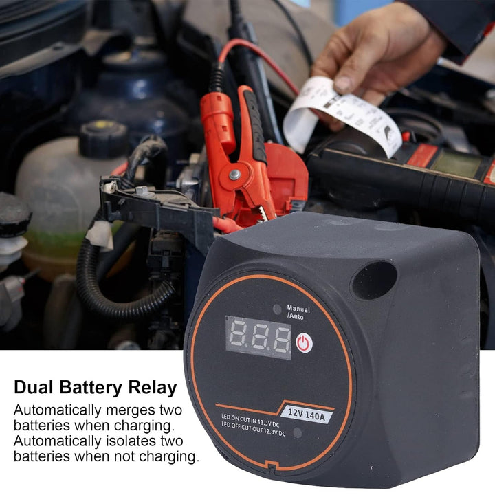 Spannungsempfindliches Relais 12V 140A Doppelbatterierelais Wasserdichte Digitalanzeige Split-Batter