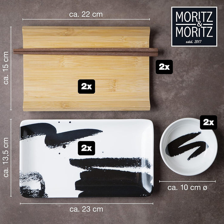 Moritz & Moritz 10-tlg. Sushi Geschirr Set für 2 Personen - Sushi Servierset mit 2x Sushi-Teller, Di