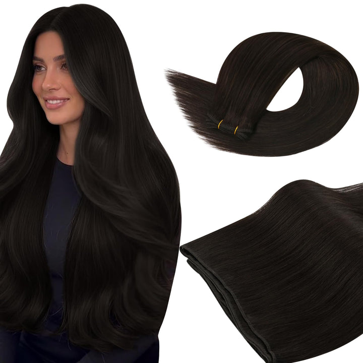 Ugeat Braun Extensions Echthaar Tressen Remy Haartressen Echthaar Zum Einnähen Dunkel Braun Echthaar