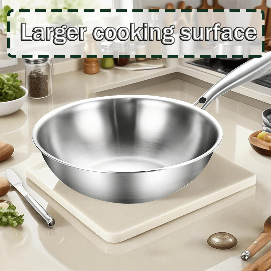 Edelstahl Wokpfannen: Unbeschichtet Pfanne 30 cm mit Deckel,752°F(400℃) Backofensicher,Induktion, Ga
