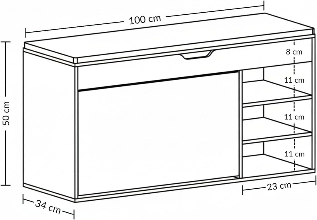 Schuhschrank mit Sitzfläche und ausziehbaren Regalen GRADIA, 100 x 34 x 50 cm Braun, Braun