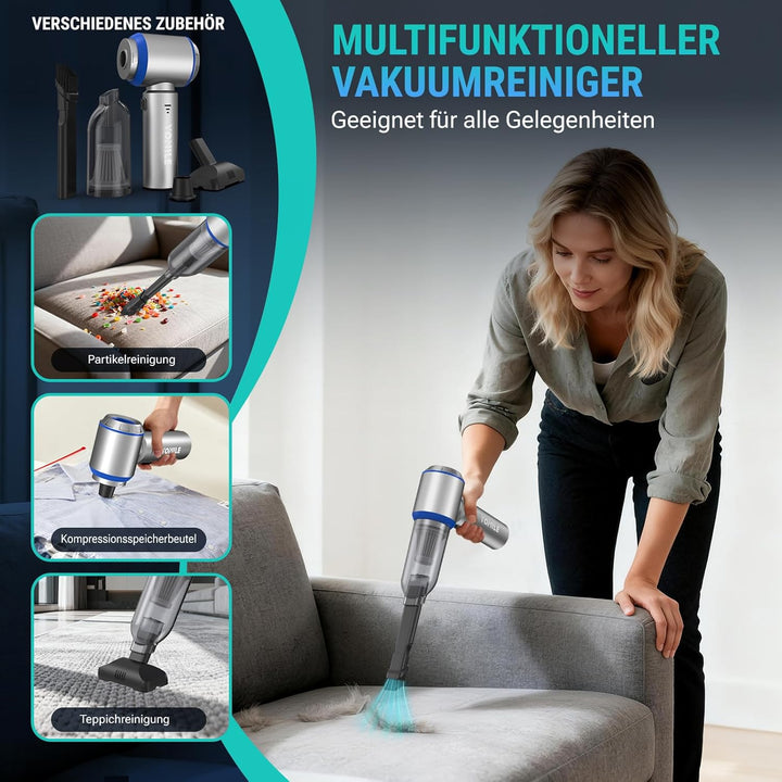 Yomile Handstaubsauger Kabellos,25000PA 4 in 1 Handstaubsauger Akku,Autostaubsauger mit Bürstenloser