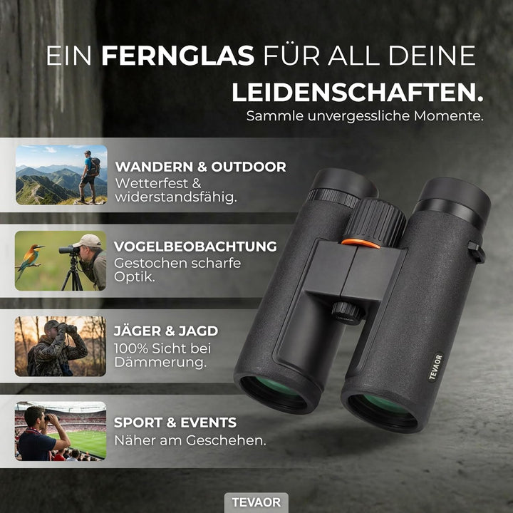 Fernglas 10x42 HD Feldstecher – BaK4 & FMC-vergütet – Wetterfest & Beschlagfrei durch Nitrogenfüllun