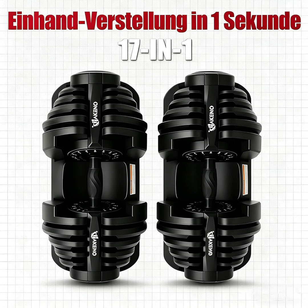 HAKENO 2x24/40kg Verstellbare Hanteln 15 in 1 Hantelset Einstellbare Platzsparende Hanteln, Kraftrai