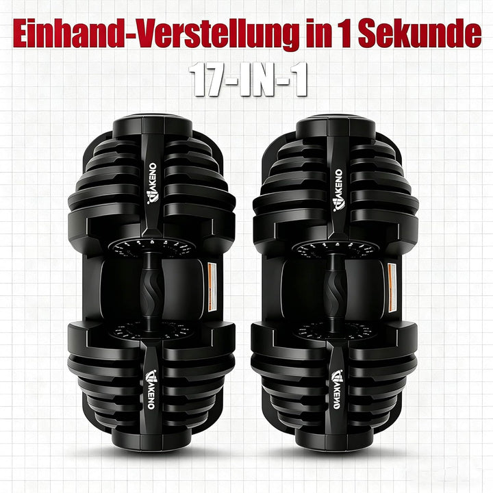 HAKENO 2x24/40kg Verstellbare Hanteln 15 in 1 Hantelset Einstellbare Platzsparende Hanteln, Kraftrai