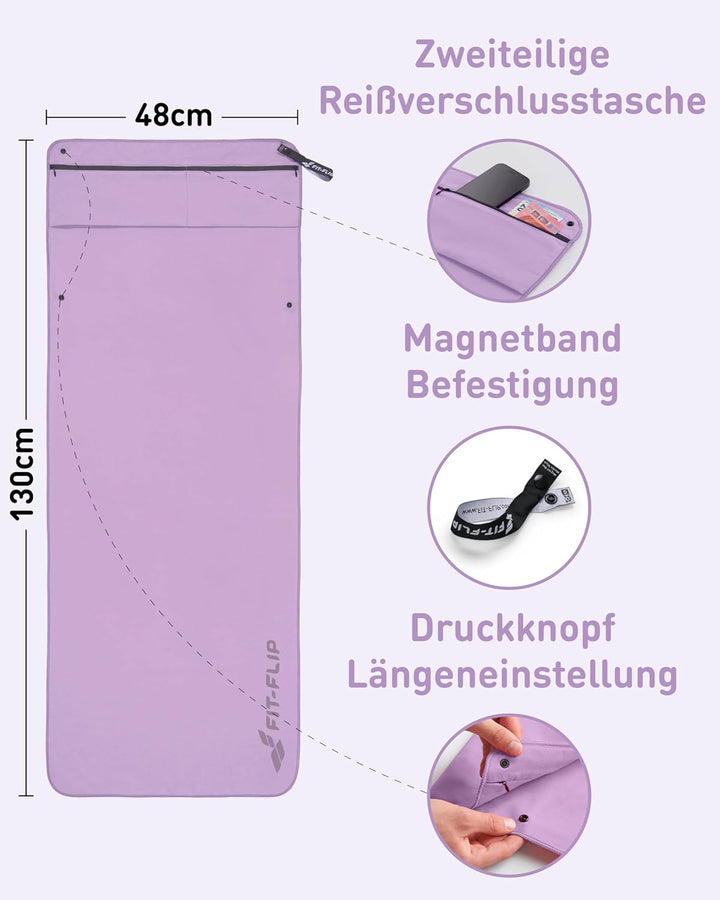 Fit-Flip Fitness Handtuch aus Mikrofaser kompakt und schnelltrocknend | mit Magnet und Reissverschlu