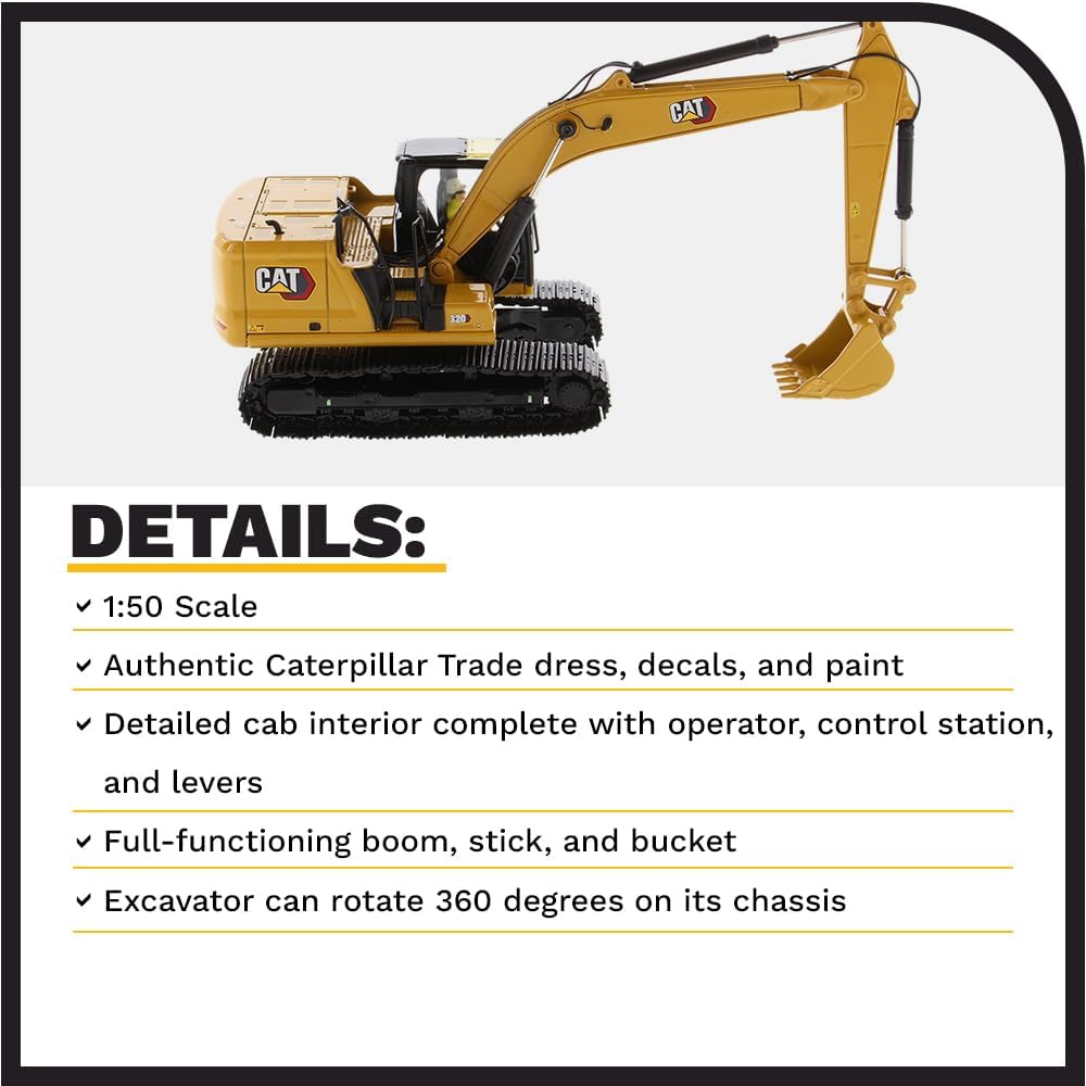 Diecast Masters 85569 - Caterpillar Bagger 320 HEX, Massstab 1:50, ca. 18,3 x 6,3 x 8 cm, ab 14 Jahr