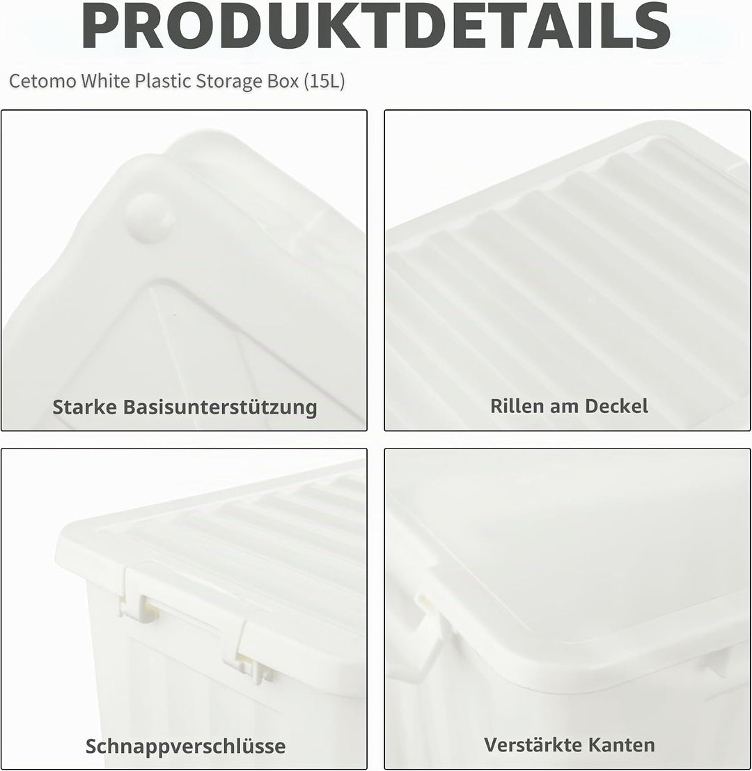 Cetomo,15L,6er-Pack, Aufbewahrungsbox mit deckel,Aufbewahrungsboxen, mit Clips, stapelbar, Wohnzimme