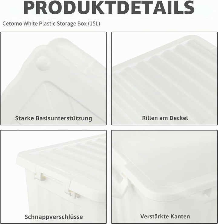 Cetomo,15L,6er-Pack, Aufbewahrungsbox mit deckel,Aufbewahrungsboxen, mit Clips, stapelbar, Wohnzimme