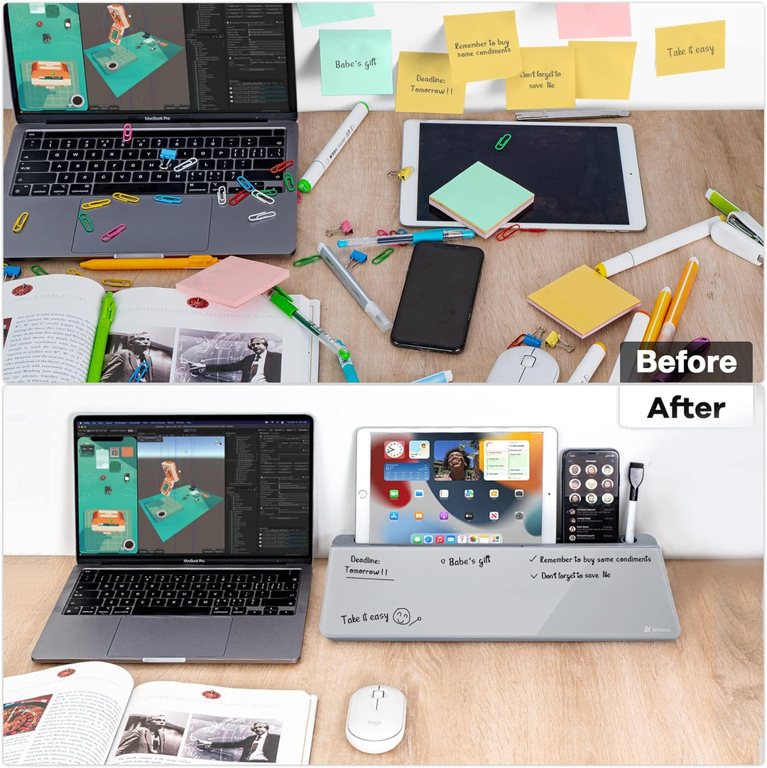 Varhomax Schreibtisch Organizer, Desktop Whiteboard Glas Grau Board Mit Aufbewahrung Abwischbar, To