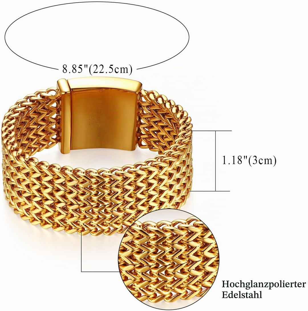 JewelryWe Schmuck Herren Armband, 30mm Breit Gross Schwer Hochglanz Poliert Panzerkette Gliederkette