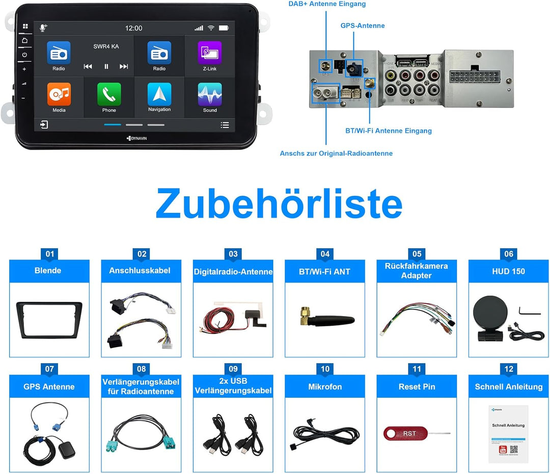 DYNAVIN Android Autoradio Navi für Skoda Rapid Seat Toledo ab 2015; 8 Zoll OEM Radio mit Wireless Ca