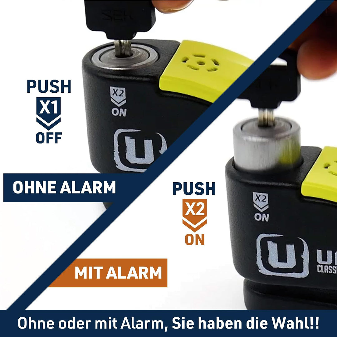 URBAN 999 Hi-Tech Bremsscheibenschloss mit Alarm 120dB ON/OFF Empfindlichkeit A+, Maximale Sicherhei