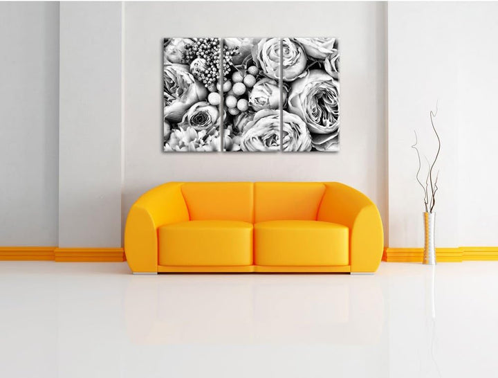 Pixxprint Rosa Rosen als Leinwandbild/Grösse: 3 Teilig (120x80) cm/Wandbild/Kunstdruck/fertig bespan