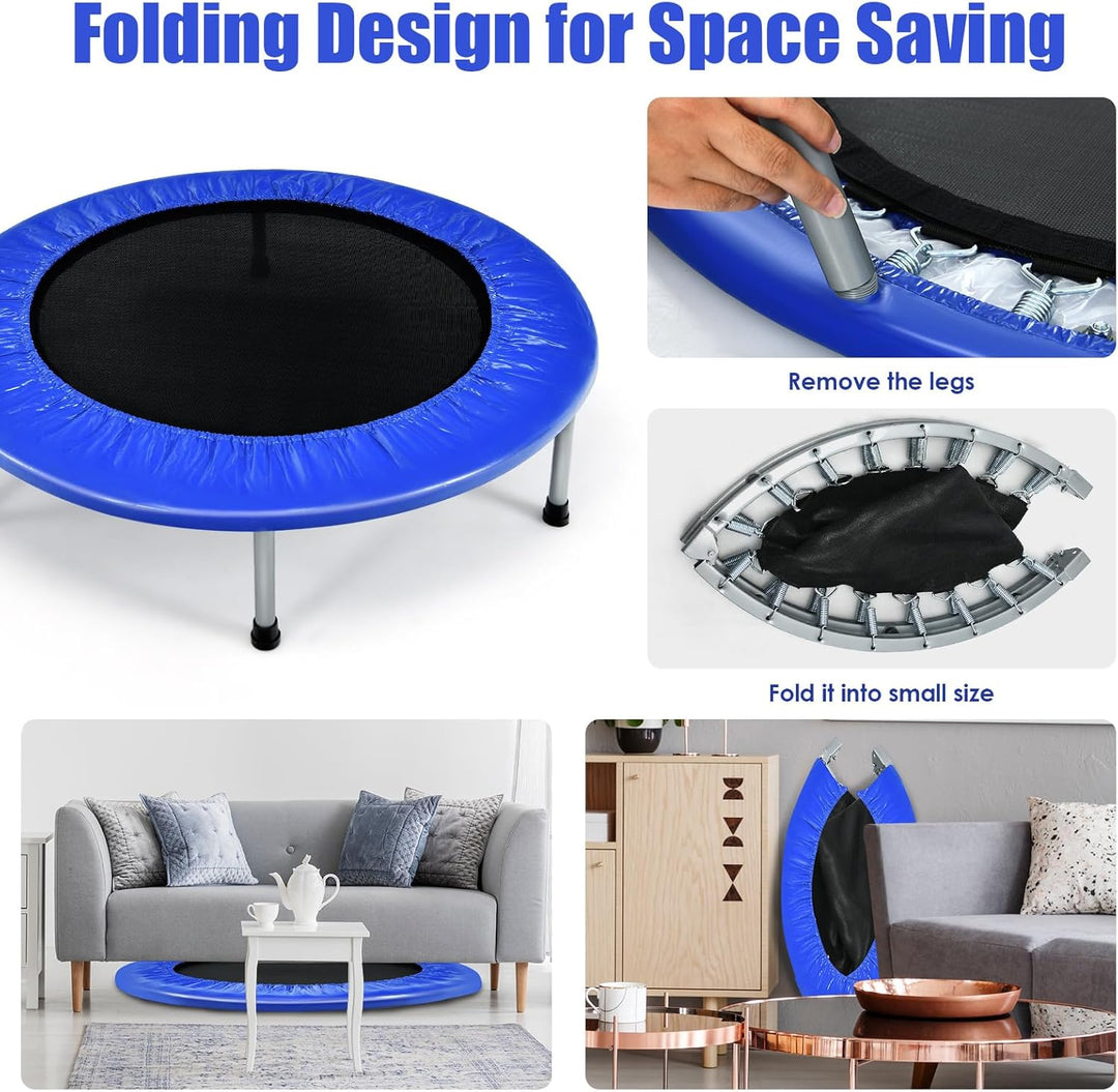 LIFEZEAL Faltbares Fitness-Trampolin Ø 97 cm, Mini-Trainingstrampolin mit Federn, robuster Stahlrahm