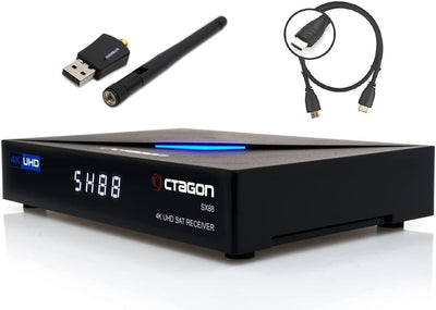 Octagon SX88 4K Linux Sat Receiver + 600Mbit WiFi Stick + HM-SAT HDMI Kabel - mit PVR Aufnahmefunkti