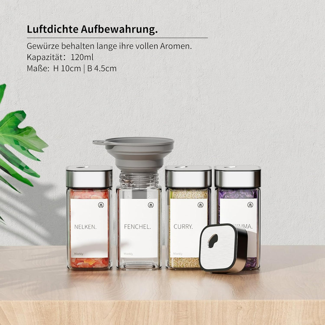 Miorkly 12 Gewürzgläser Eckig,120ML Gewürzdosen Set mit Streueinsatz,Gewürzstreuer mit Drehdeckel-St