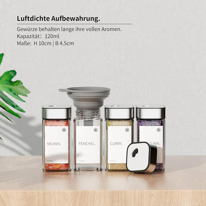 Miorkly 12 Gewürzgläser Eckig,120ML Gewürzdosen Set mit Streueinsatz,Gewürzstreuer mit Drehdeckel-St